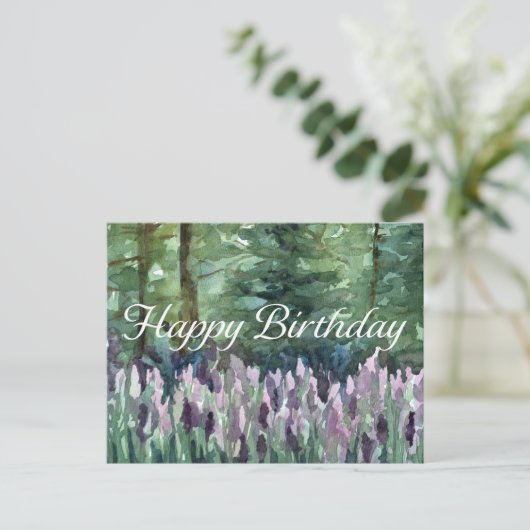 Happy Birthday Forest Wildflowers Waterverf Art Briefkaart (Staand voorkant)