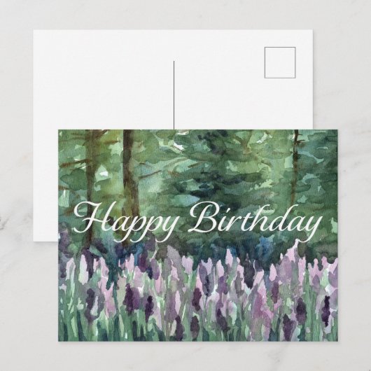 Happy Birthday Forest Wildflowers Waterverf Art Briefkaart (Voorkant / Achterkant)