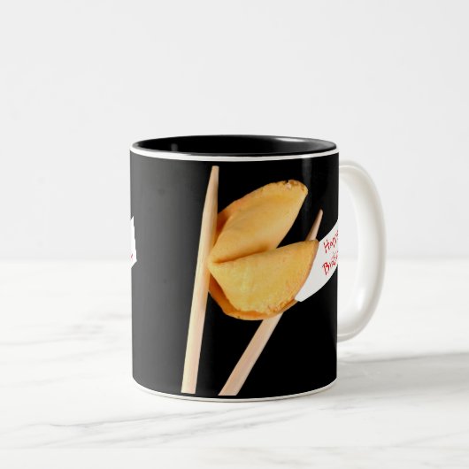 Happy Birthday Fortune Cookie Tweekleurige Koffiemok (Voorkant rechts)