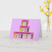 Happy Birthday Foster Mum Cartoon Cats Kaart (Gele Bloem)