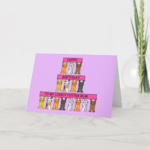 Happy Birthday Foster Mum Cartoon Cats Kaart