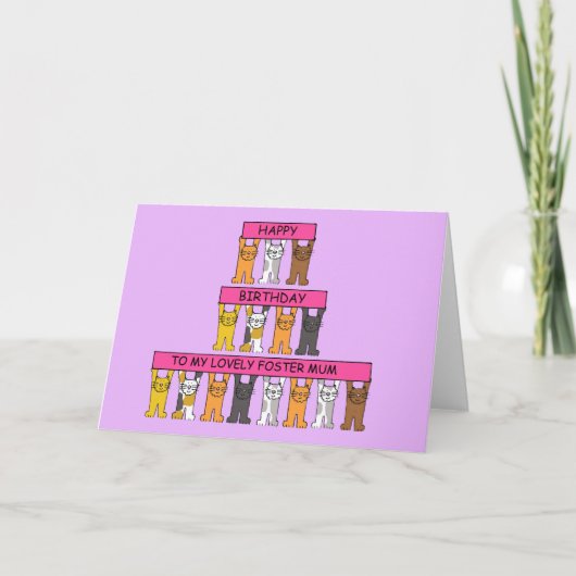 Happy Birthday Foster Mum Cartoon Cats Kaart (Voorkant)