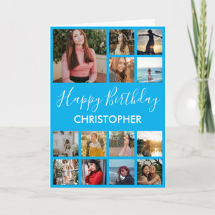 Happy Birthday Foto Collage 13 Foto's Blue Kaart