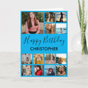 Happy Birthday Foto Collage 13 Foto's Blue Kaart