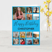 Happy Birthday Foto Collage 13 Foto's Blue Kaart (Gele Bloem)