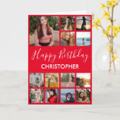 Happy Birthday Foto Collage 13 Foto's Rood & Wit Kaart (Gele Bloem)