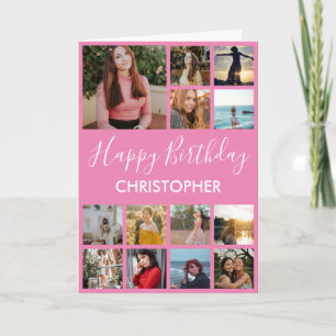 Happy Birthday Foto Collage 13 Foto's Roze Kaart