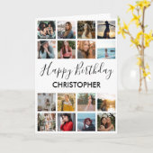 Happy Birthday Foto Collage 16 Foto's Black White Kaart (Gele Bloem)
