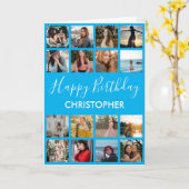 Happy Birthday Foto Collage 16 Foto's Blue Kaart (Gele Bloem)