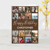 Happy Birthday Foto Collage 16 Foto's Brown Kaart (Gele Bloem)