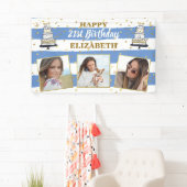 Happy Birthday Foto Collage Blue Gold Dot op elke  Spandoek (Insitu)