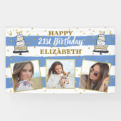 Happy Birthday Foto Collage Blue Gold Dot op elke  Spandoek (Horizontaal)