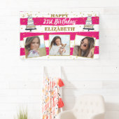Happy Birthday Foto Collage Pink Gold Dot op elke  Spandoek (Insitu)