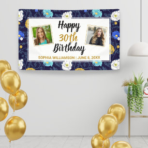 Happy Birthday Foto  Floral Elk jaar aangepast Spandoek