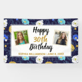 Happy Birthday Foto Floral Elk jaar aangepast Spandoek (Horizontaal)