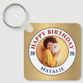 Happy Birthday Foto Gold Elegant personaliseer Sleutelhanger (Voorkant)