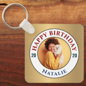 Happy Birthday Foto Gold Elegant personaliseer Sleutelhanger (Voorkant)