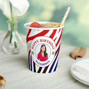 Happy Birthday Foto kleurrijke stripes personalise Papieren Bekers