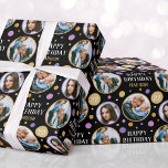 Happy Birthday Fotocollage Elke Leeftijd Paarse Cadeaupapier<br><div class="desc">Creëer Een stijlvolle fotocollage cadeauverpakking met drie favoriete foto's! Personaliseer de sjabloon met de naam van de ontvanger en de verjaardagsleeftijd. Een leuk ontwerp met een naadloos patroon van cirkelvormige foto's, sterren en "Happy Birthday" in een trendy lettertype. Perfect voor familie, kinderen, vrienden en huisdieren! Gedrukte kleuren: paarse, zwart, wit...</div>
