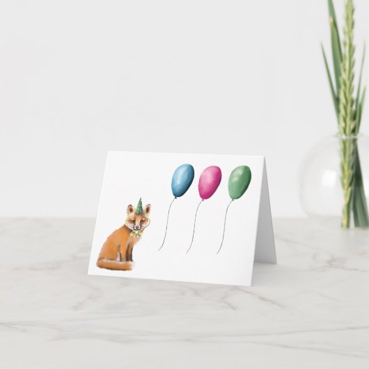 Happy Birthday Fox and Balloons wenskaart Bedankkaart (Voorkant)