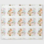 Happy Birthday Fox en Flowers Cadeaupapier (Vlak)