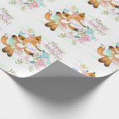 Happy Birthday Fox en Flowers Cadeaupapier (Hoek)