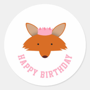 Happy Birthday Fox Ronde Sticker