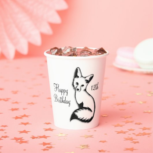 Happy Birthday Fox w Age Papieren Bekers (Insitu)