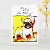 Happy Birthday Franse Bulldog Art wenskaart Kaart (Gele Bloem)