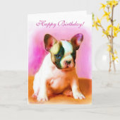 Happy Birthday Franse Bulldog Art wenskaart Kaart (Gele Bloem)