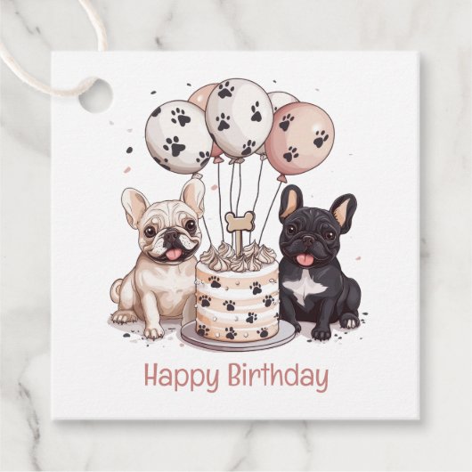 Happy Birthday Franse Bulldogs Party Petten Bedankjes Labels (Voorkant)