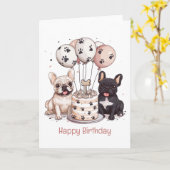 Happy Birthday Franse Bulldogs Party Petten Kaart (Gele Bloem)