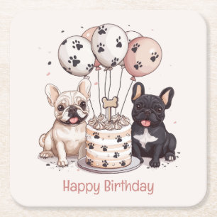 Happy Birthday Franse Bulldogs Party Petten Kartonnen Onderzetters