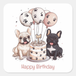 Happy Birthday Franse Bulldogs Party Petten Vierkante Sticker