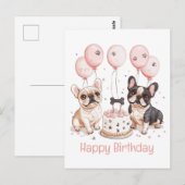 Happy Birthday Franse Bulldogs Verjaardagstaart Ro Briefkaart (Voorkant / Achterkant)