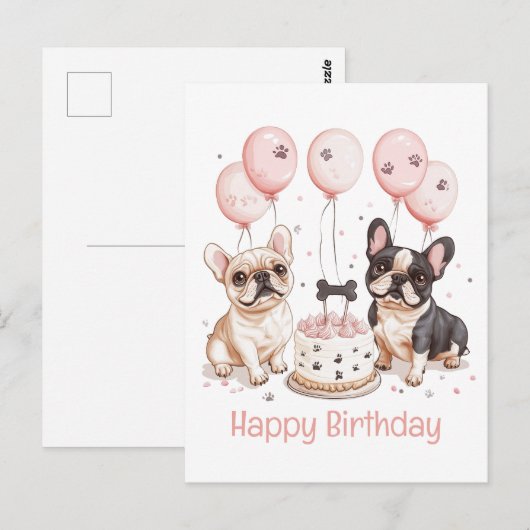 Happy Birthday Franse Bulldogs Verjaardagstaart Ro Briefkaart (Voorkant / Achterkant)
