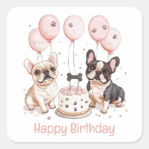 Happy Birthday Franse Bulldogs Verjaardagstaart Ro Vierkante Sticker