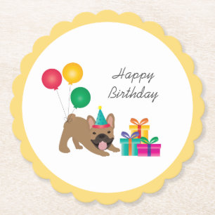 Happy Birthday French Bulldog Colorful Classic Kartonnen Onderzetters