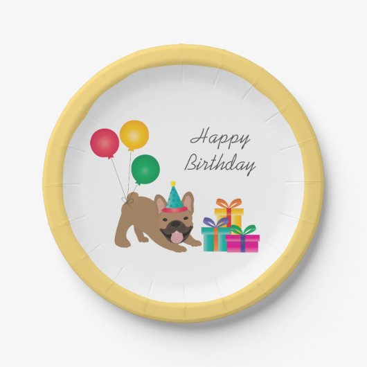 Happy Birthday French Bulldog Colorful Papieren Bordje (Voorkant)