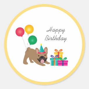 Happy Birthday French Bulldog Colorful Ronde Sticker