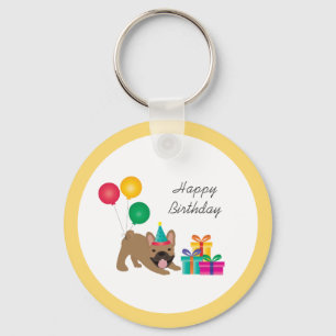 Happy Birthday French Bulldog Colorful Sleutelhanger