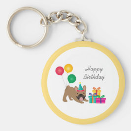 Happy Birthday French Bulldog Colorful Sleutelhanger