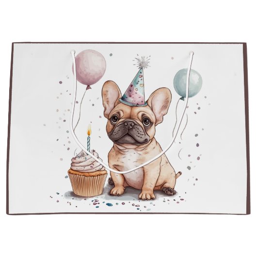 Happy Birthday French Bulldog Groot Cadeauzakje (Voorkant)