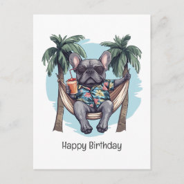 Happy Birthday French Bulldog In Hawaiian Top Briefkaart