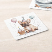 Happy Birthday French Bulldog Kartonnen Onderzetters (Schuin)