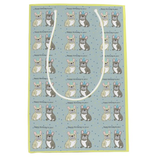 Happy birthday French, bulldog Medium Cadeauzakje (Voorkant)