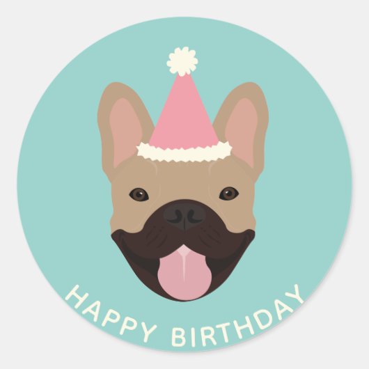 Happy Birthday French Bulldog Party Pet Ronde Sticker (Voorkant)