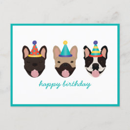 Happy Birthday French Bulldog Party Petten Briefkaart