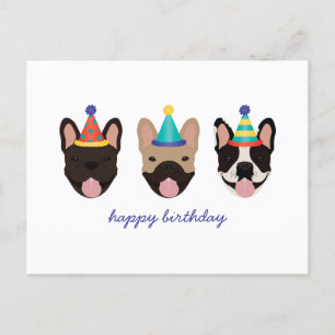 Happy Birthday French Bulldog Party Petten Briefkaart