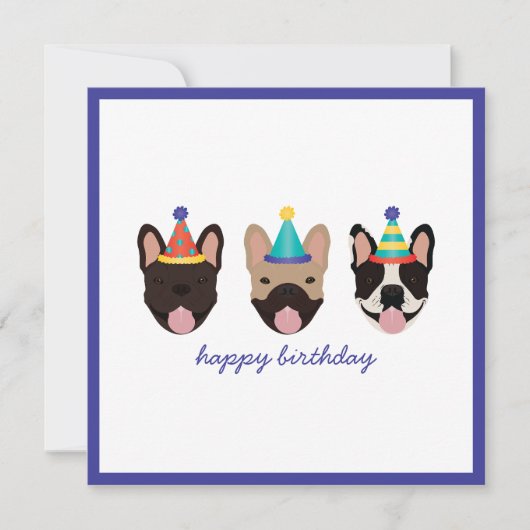 Happy Birthday French Bulldog Party Petten Kaart (Voorkant)